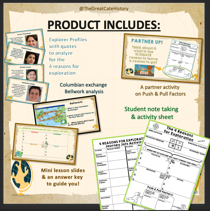 4 Reasons for Exploration- Explorers' Motives Analysis & Notes Activity!