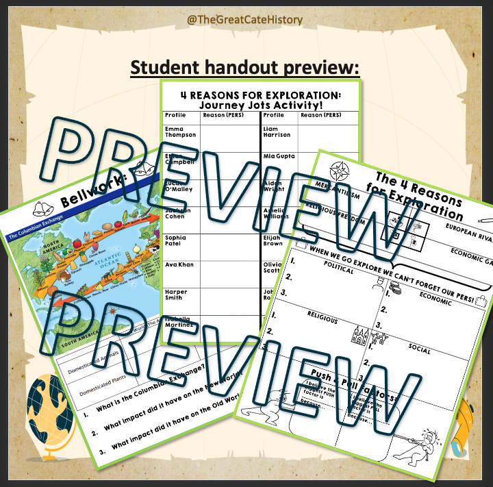 4 Reasons for Exploration- Explorers' Motives Analysis & Notes Activity!