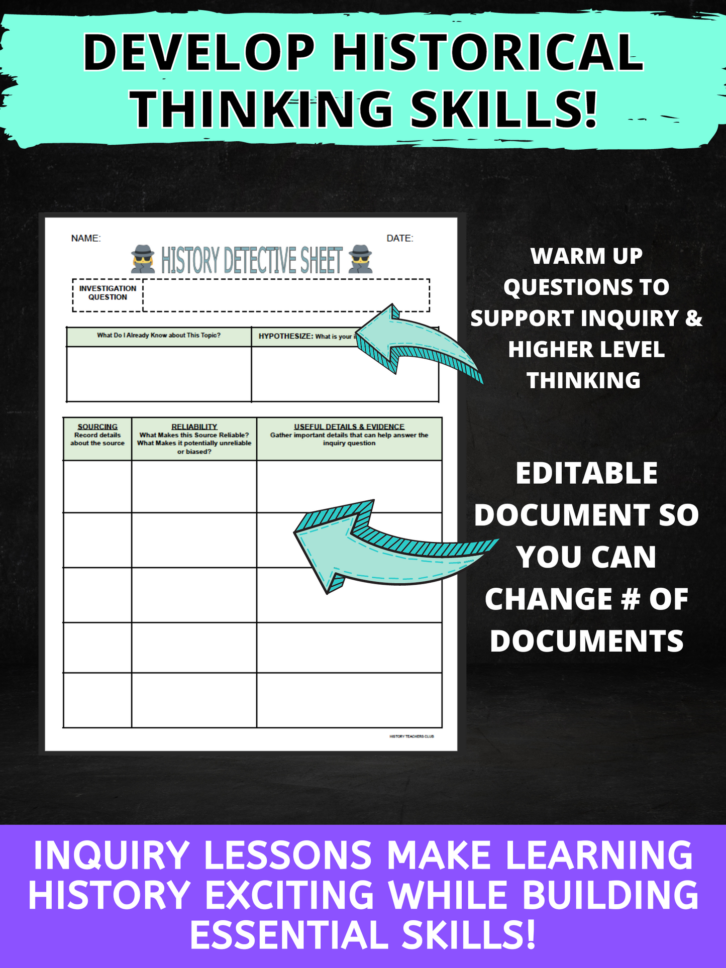 Inquiry Lessons for History Template | History Detective Sheet