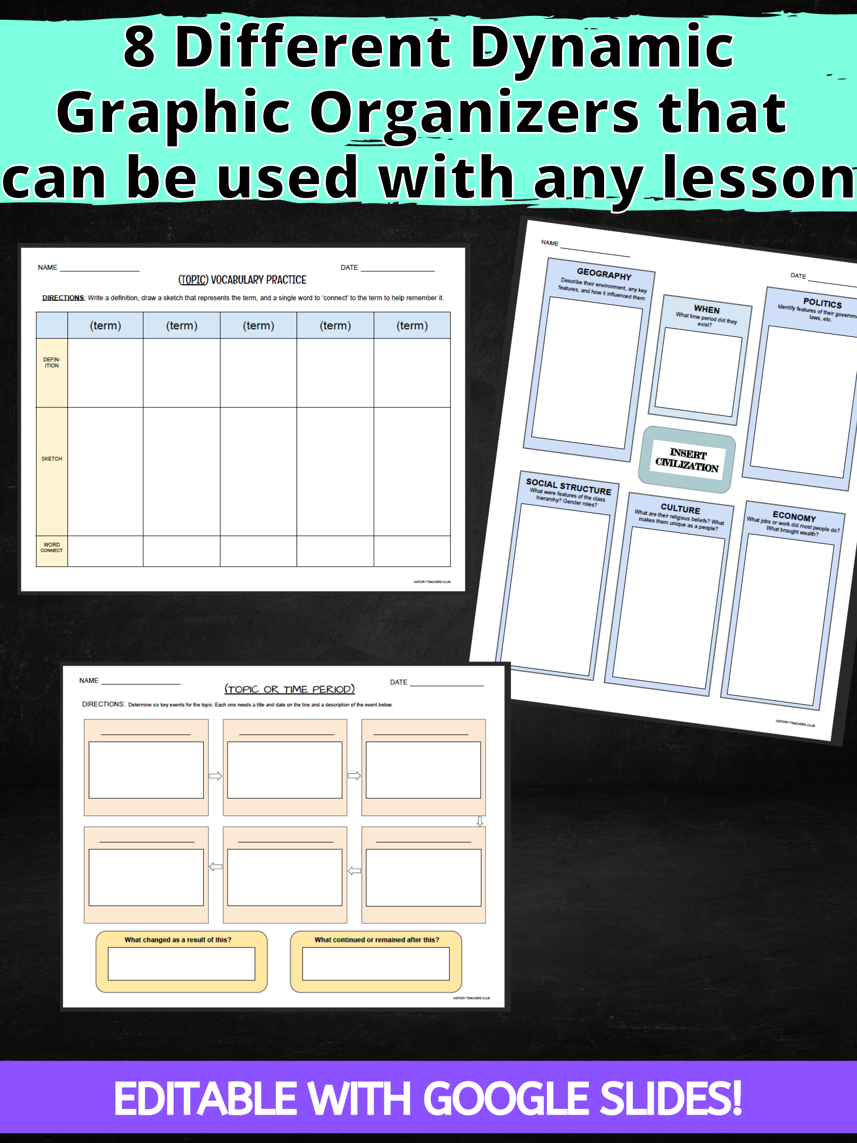 Four Square Graphic Organizer Editable Template