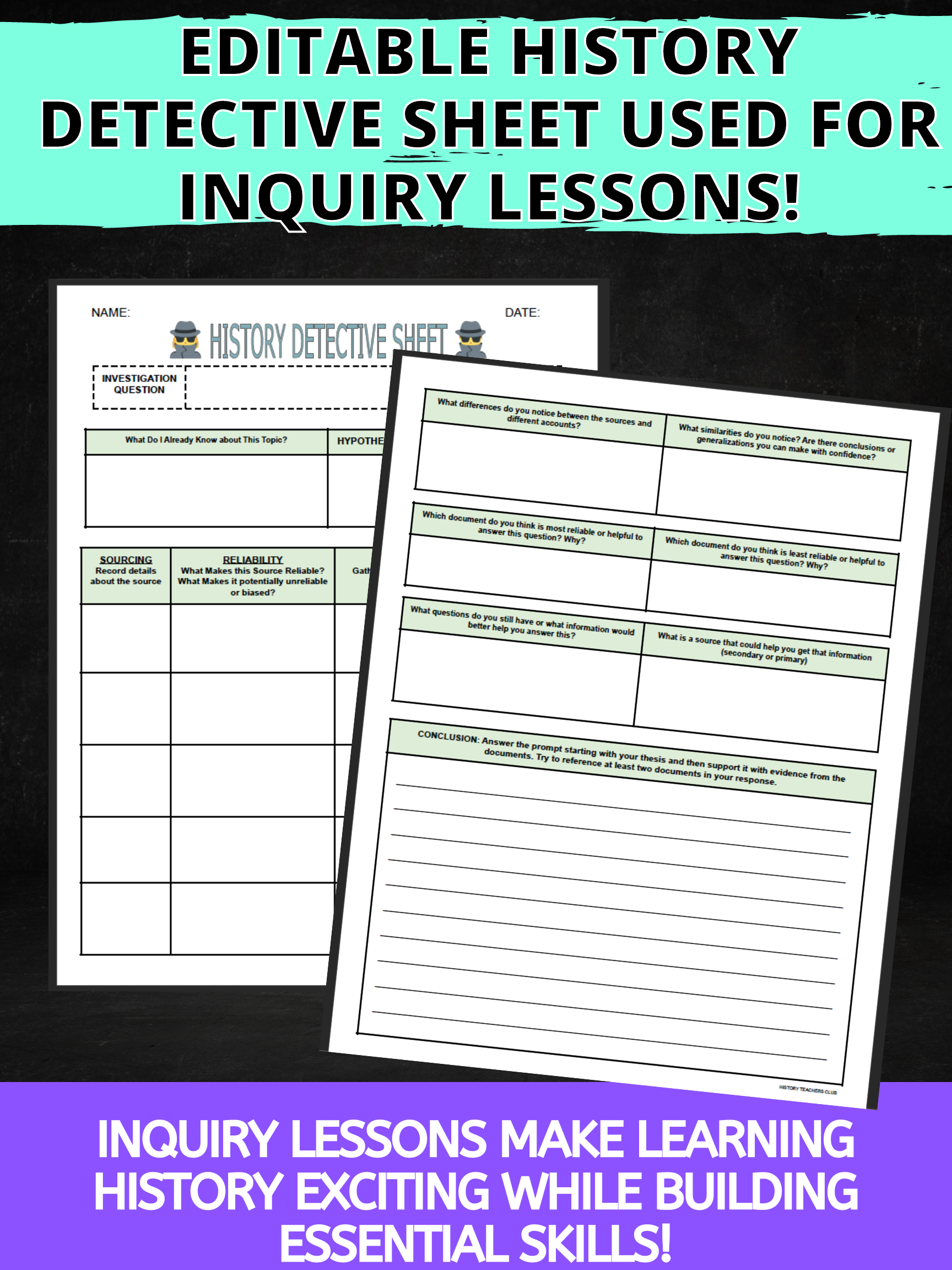Inquiry Lessons for History Template | History Detective Sheet ...